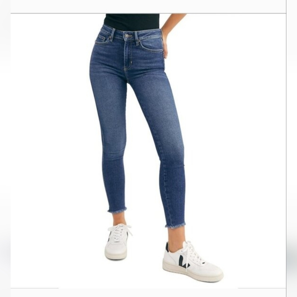 We The Free High Rise Raw Hem Blue Skinny Denim Jeans Size 30